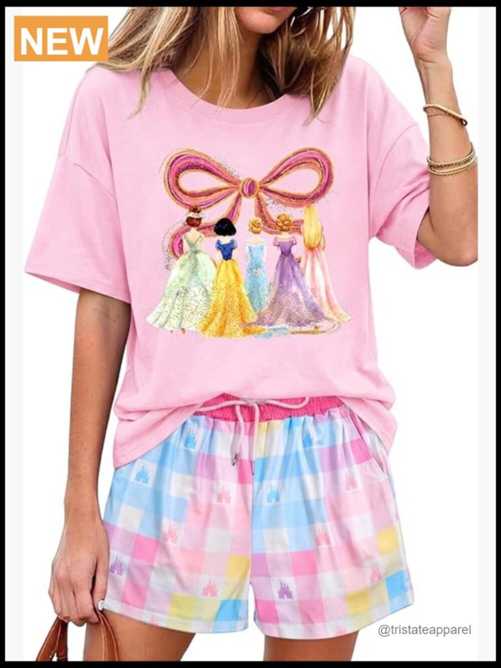 Women Princess Castle Graphic 2 Piece Pajama Set Short Sleeve